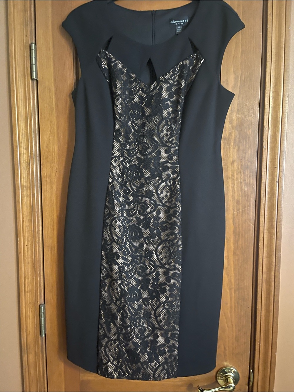 Black Dress with Gold Lace-Front Panel